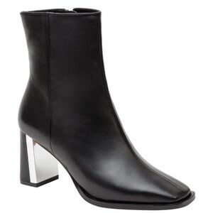 Linea Paolo Size 7 Black Leather Ankle Boots NEW Chrome Block Heel Valentin $160